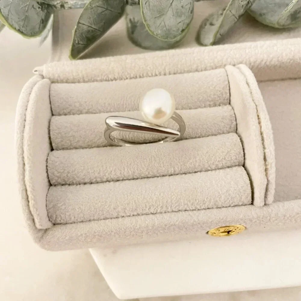 925 Sterling Silver Bar Ring Pearl Ring Pearl Bar Ring Minimalist Dainty Ring - Picture 4 of 8